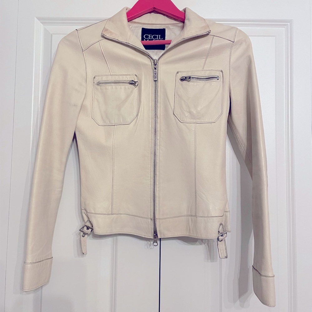 Cecil cream genuine leather bomber jacket